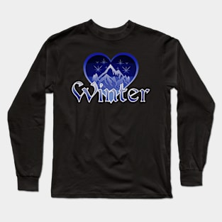 Winter Mountains Heart Retro Sunset Long Sleeve T-Shirt